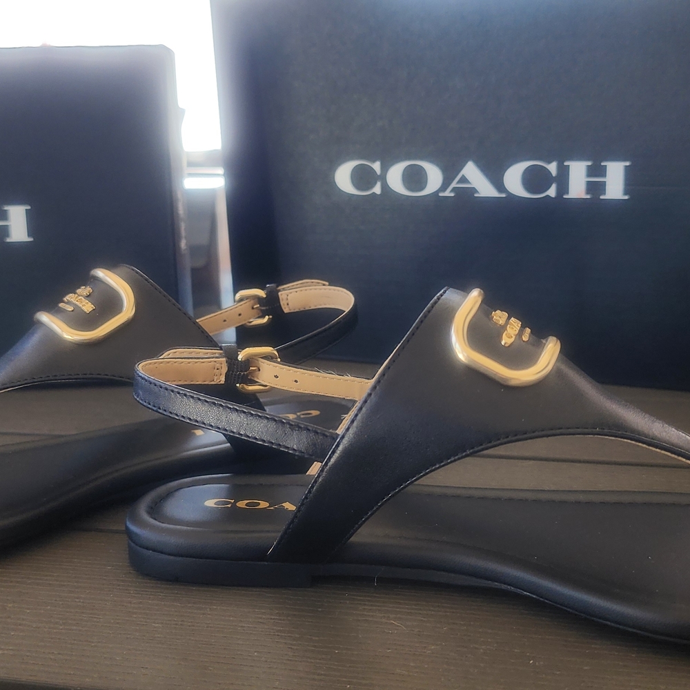 Coach Black Sandals with Gold Details